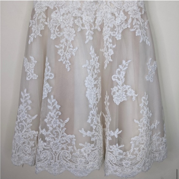 Enchanting Mon Cheri A-Line Lace Tulle Cap Sleeve Short Wedding Dress - Picture 13 of 13